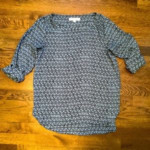 LOFT Blue Print Roll Sleeve Blouse - Size XS